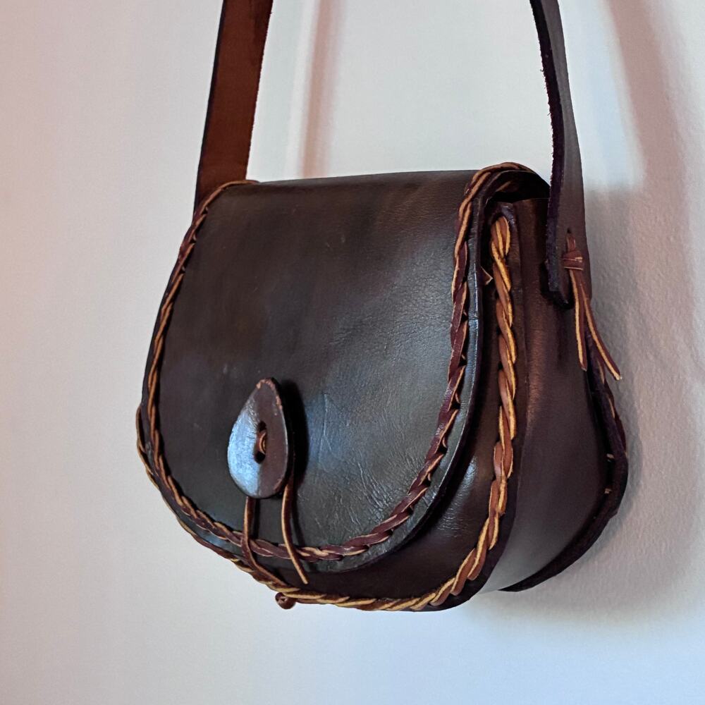 Vintage Handmade Brown Leather Saddle Bag Crossbody | Boho Western Artisan Purse
